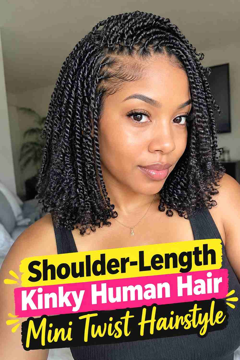 2. Shoulder Length Kinky Human Hair Mini Twist Hairstyle