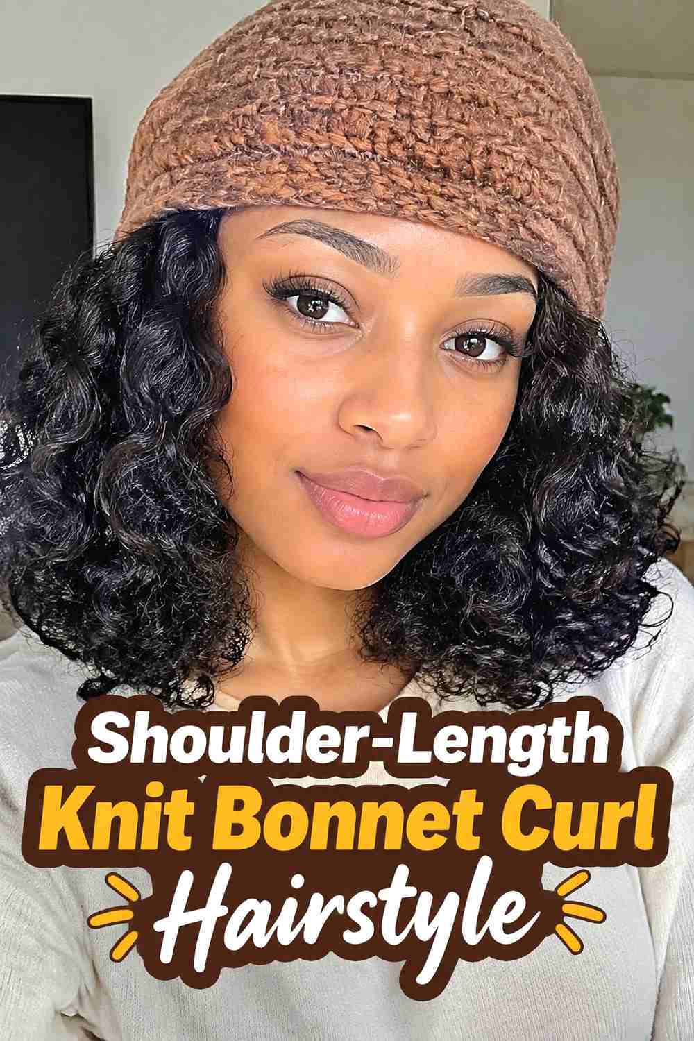 5. Shoulder Length Knit Bonnet Curl Hairstyle