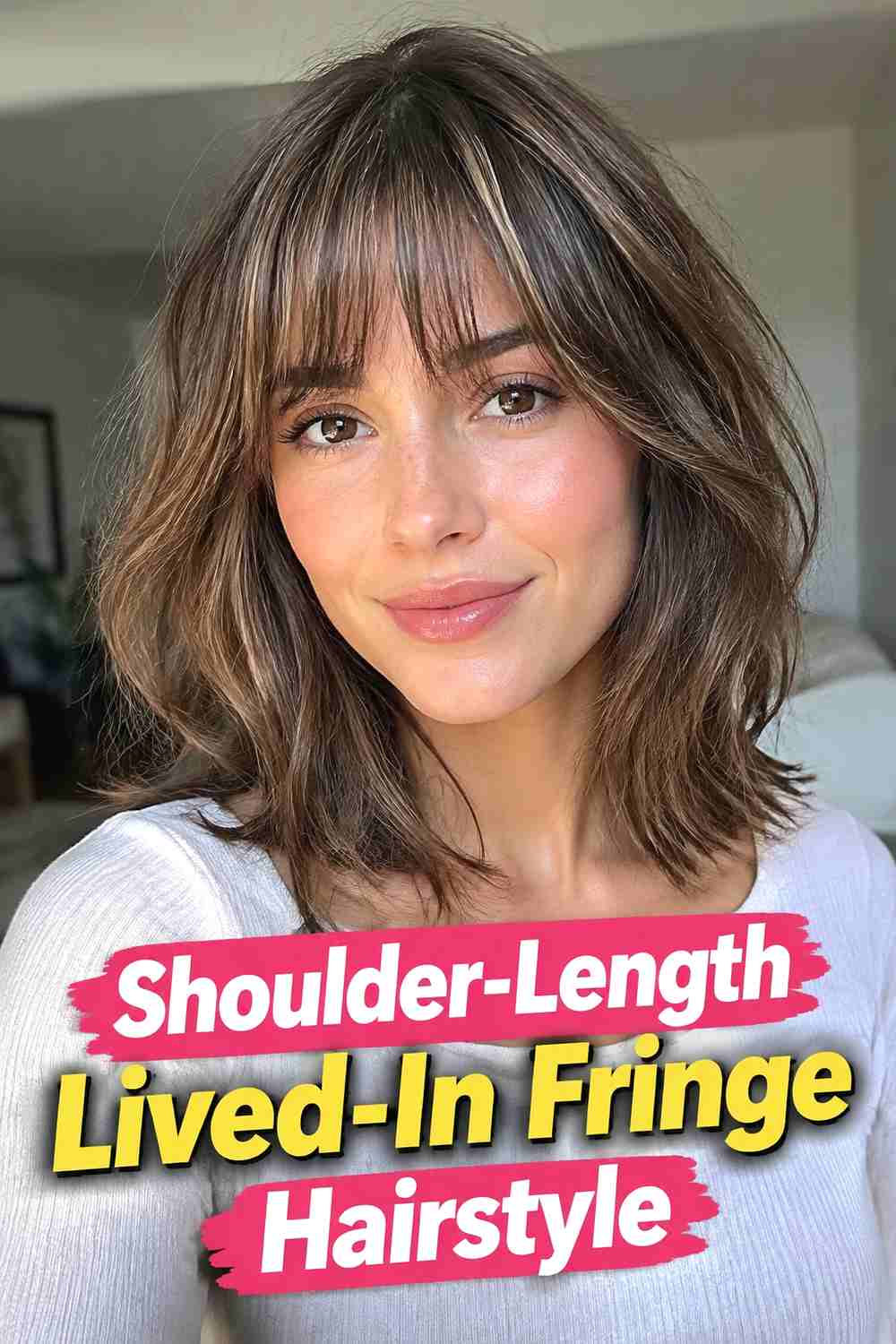 9. Shoulder Length Lived In Fringe Hairstyle