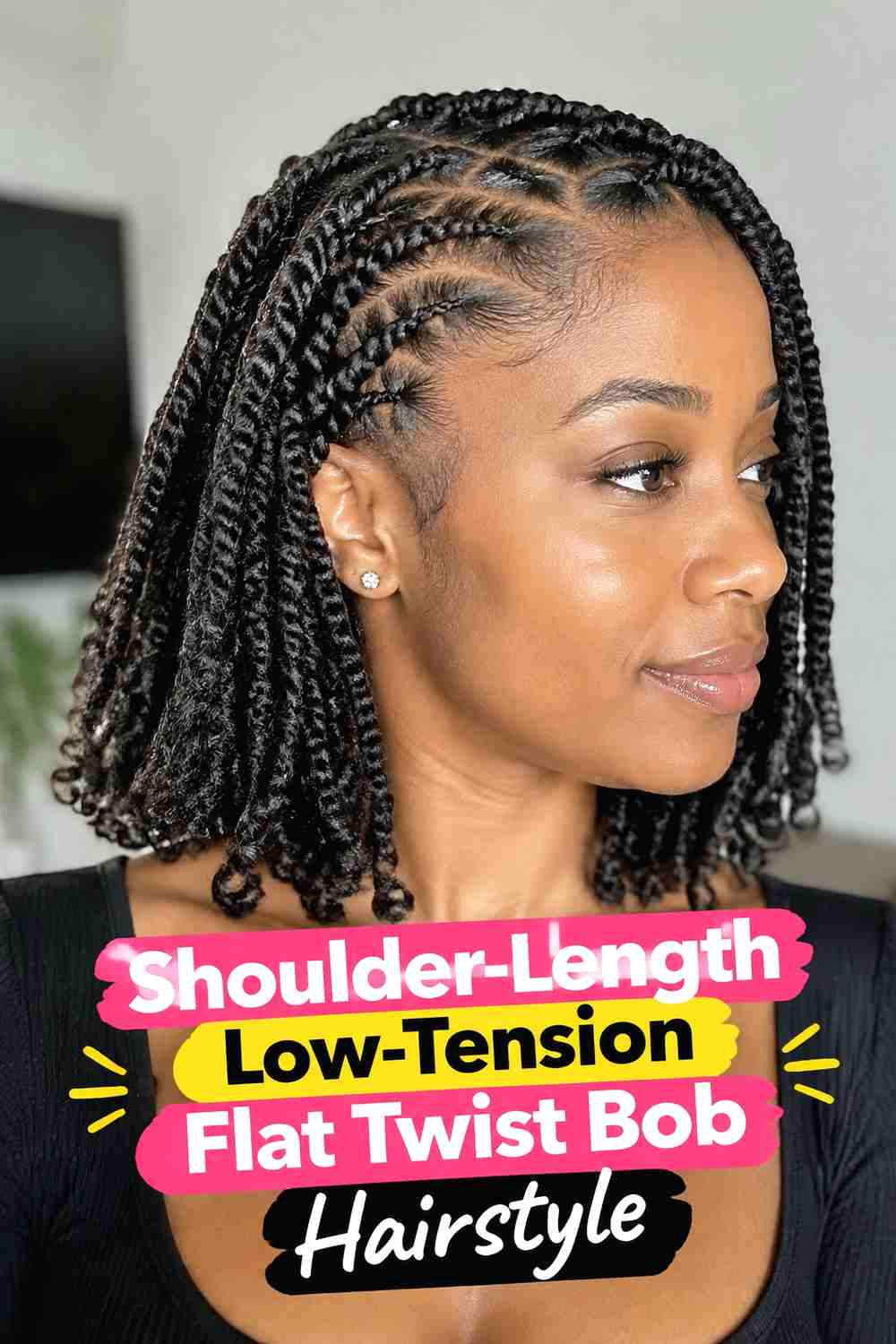 3. Shoulder Length Low Tension Flat Twist Bob Hairstyle