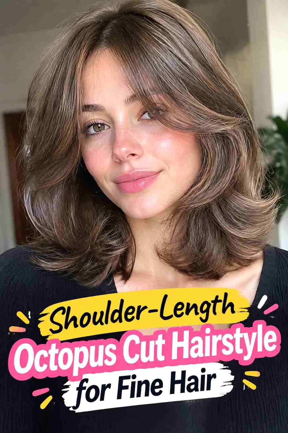 2. Shoulder Length Octopus Cut Hairstyle For Fine Hair