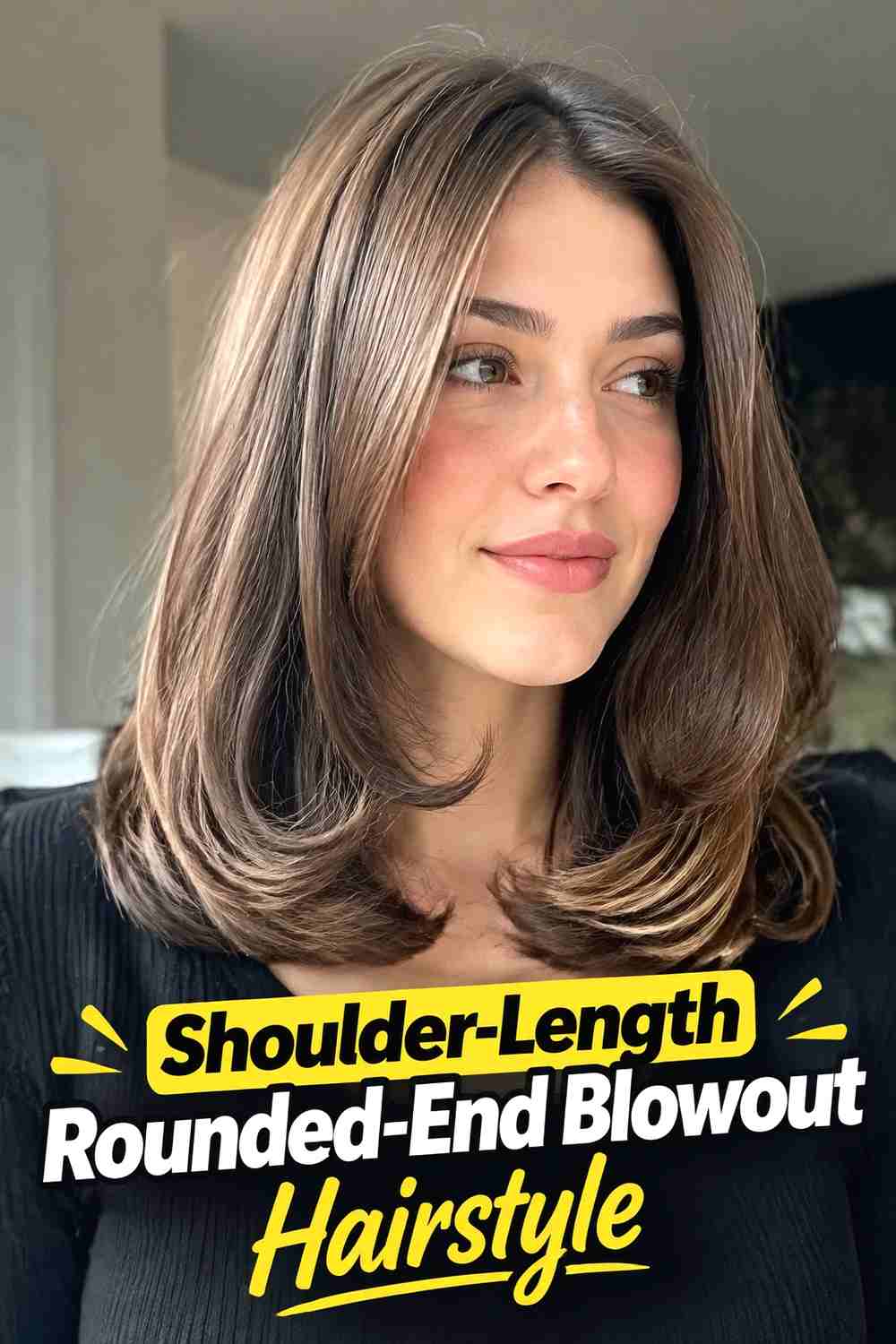 7. Shoulder Length Rounded End Blowout Hairstyle