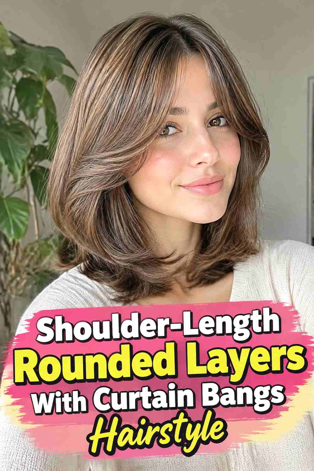 3. Shoulder Length Rounded Layers With Curtain Bangs Hairstyle