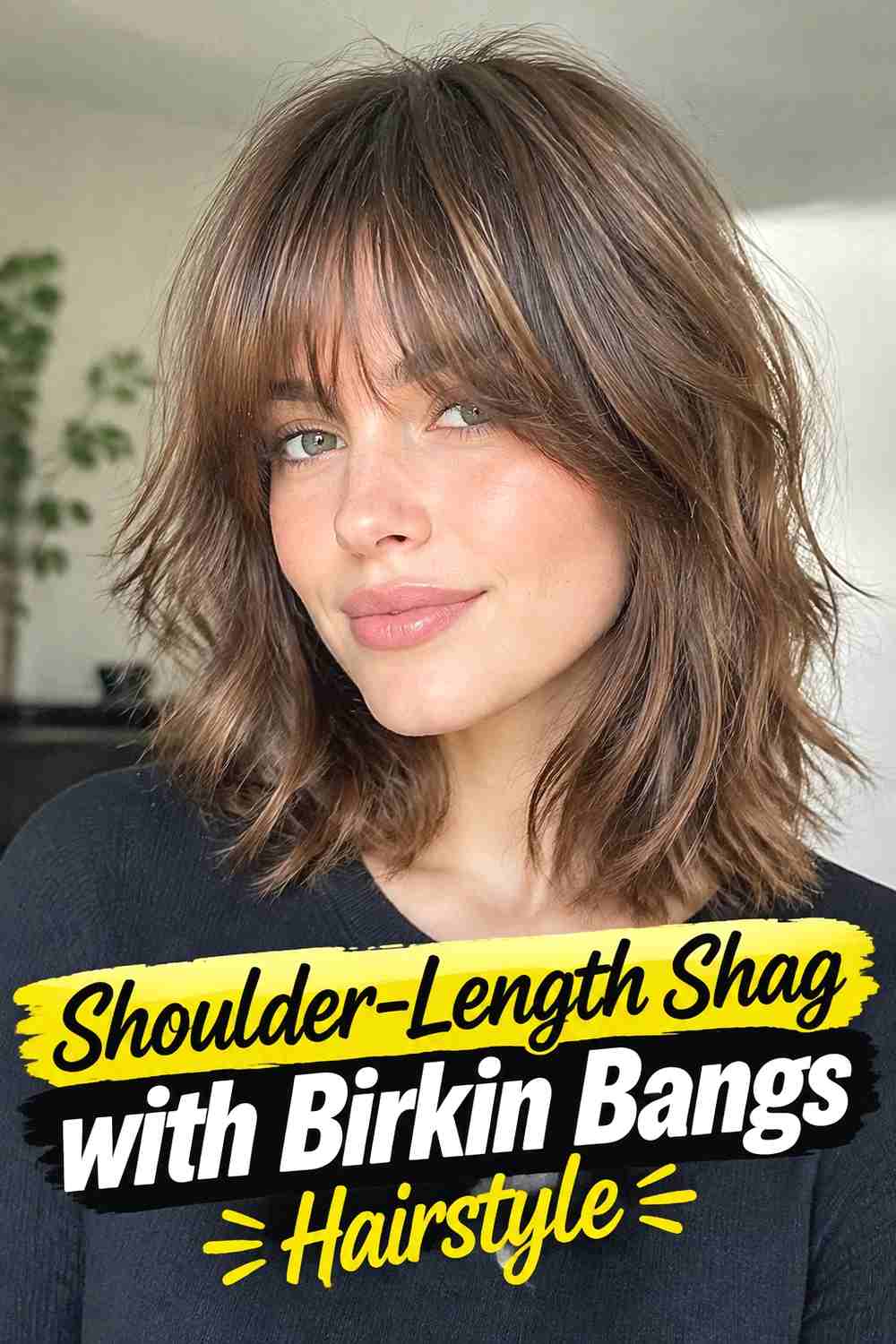 6. Shoulder Length Shag With Birkin Bangs Hairstyle