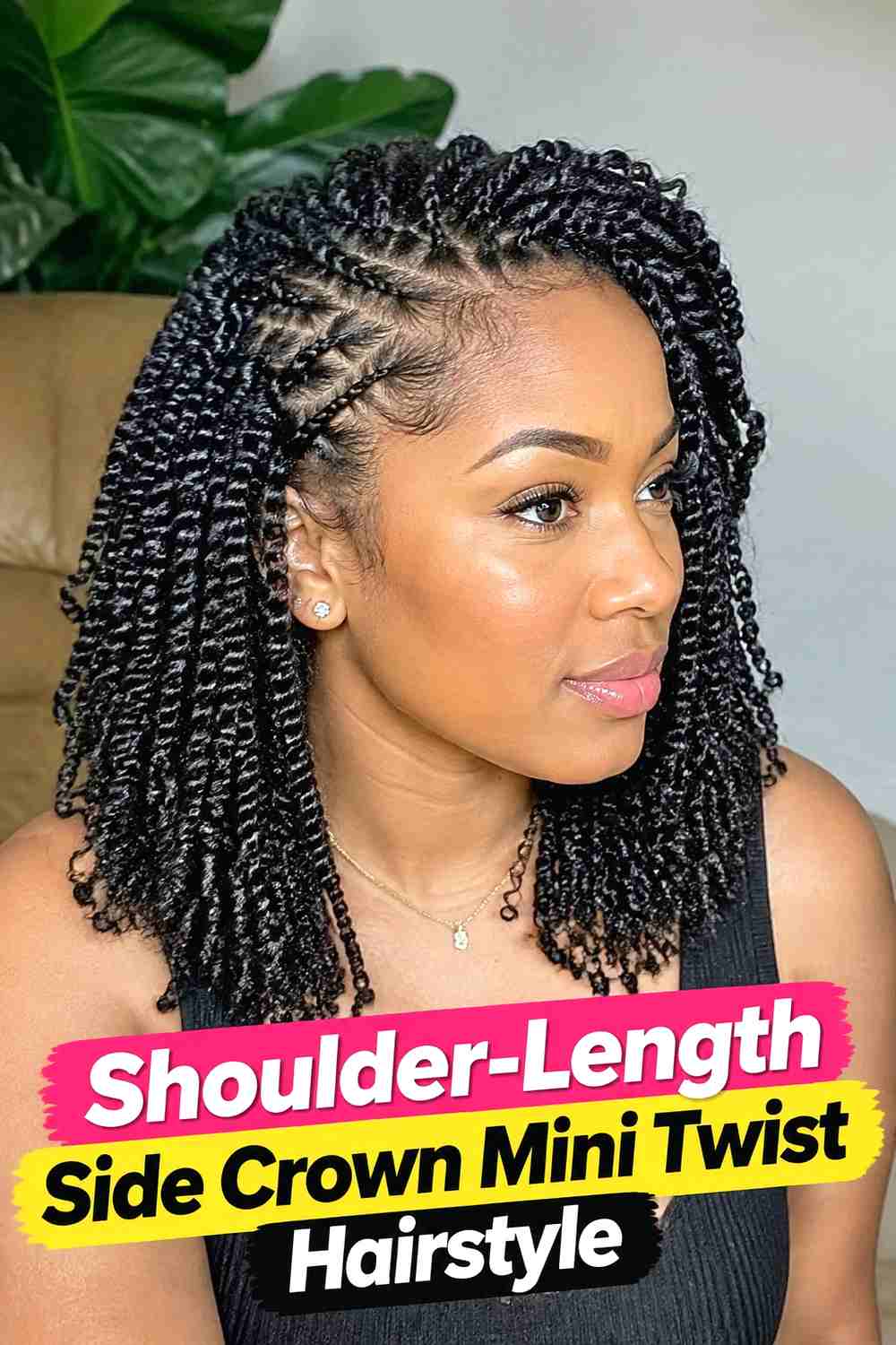 13. Shoulder Length Side Crown Mini Twist Hairstyle