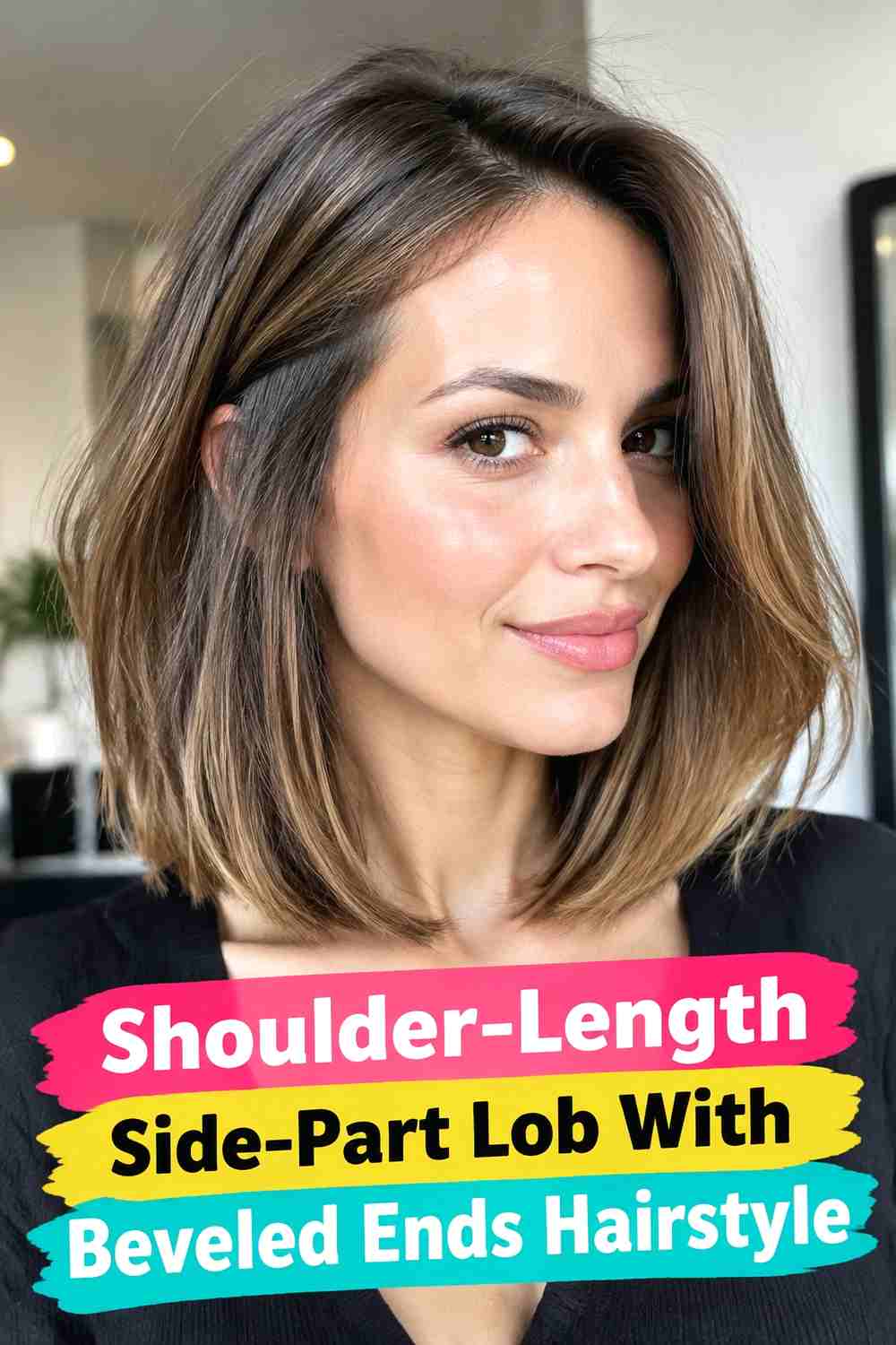 8. Shoulder Length Side Part Lob With Beveled Ends Hairstyle