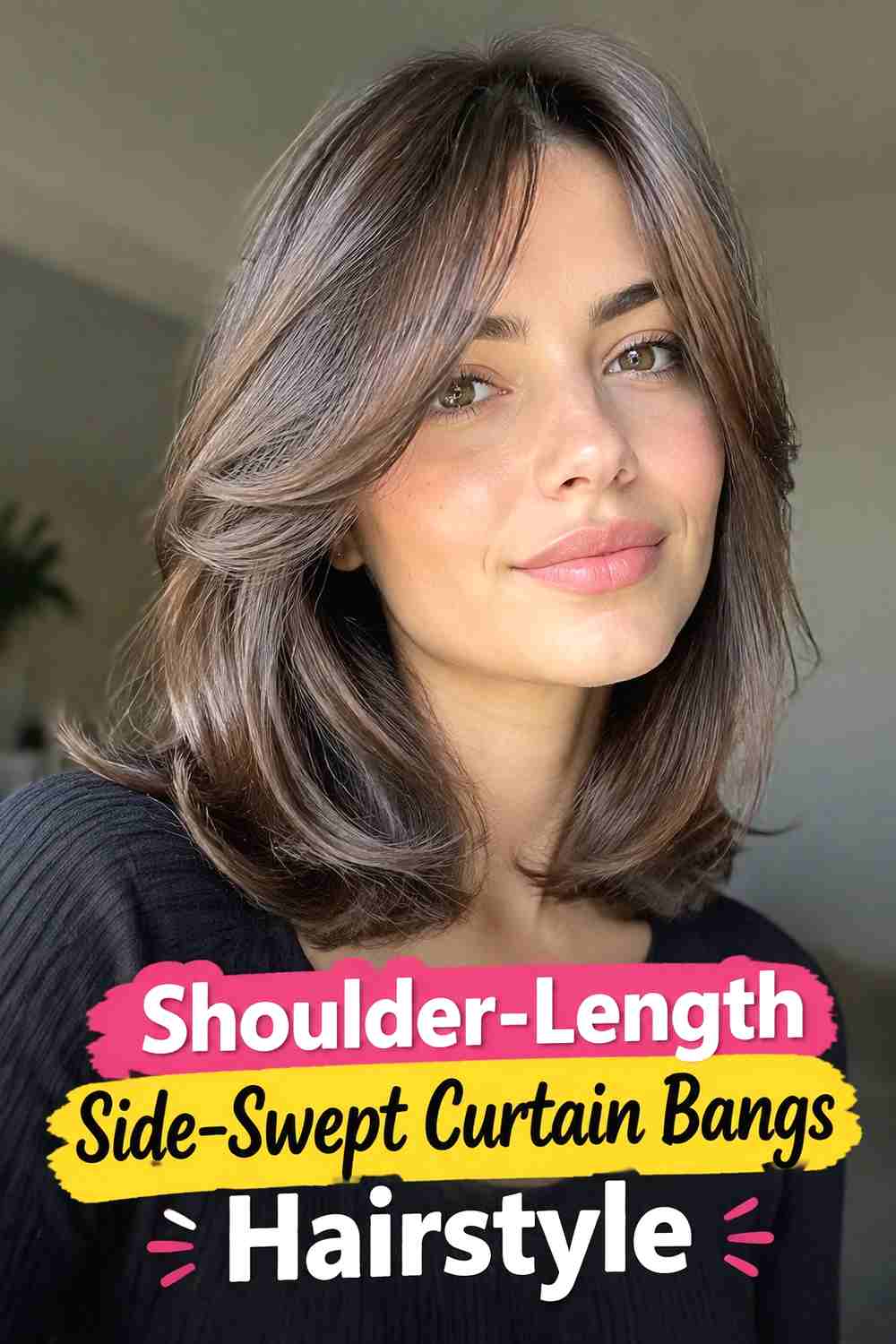 5. Shoulder Length Side Swept Curtain Bangs Hairstyle