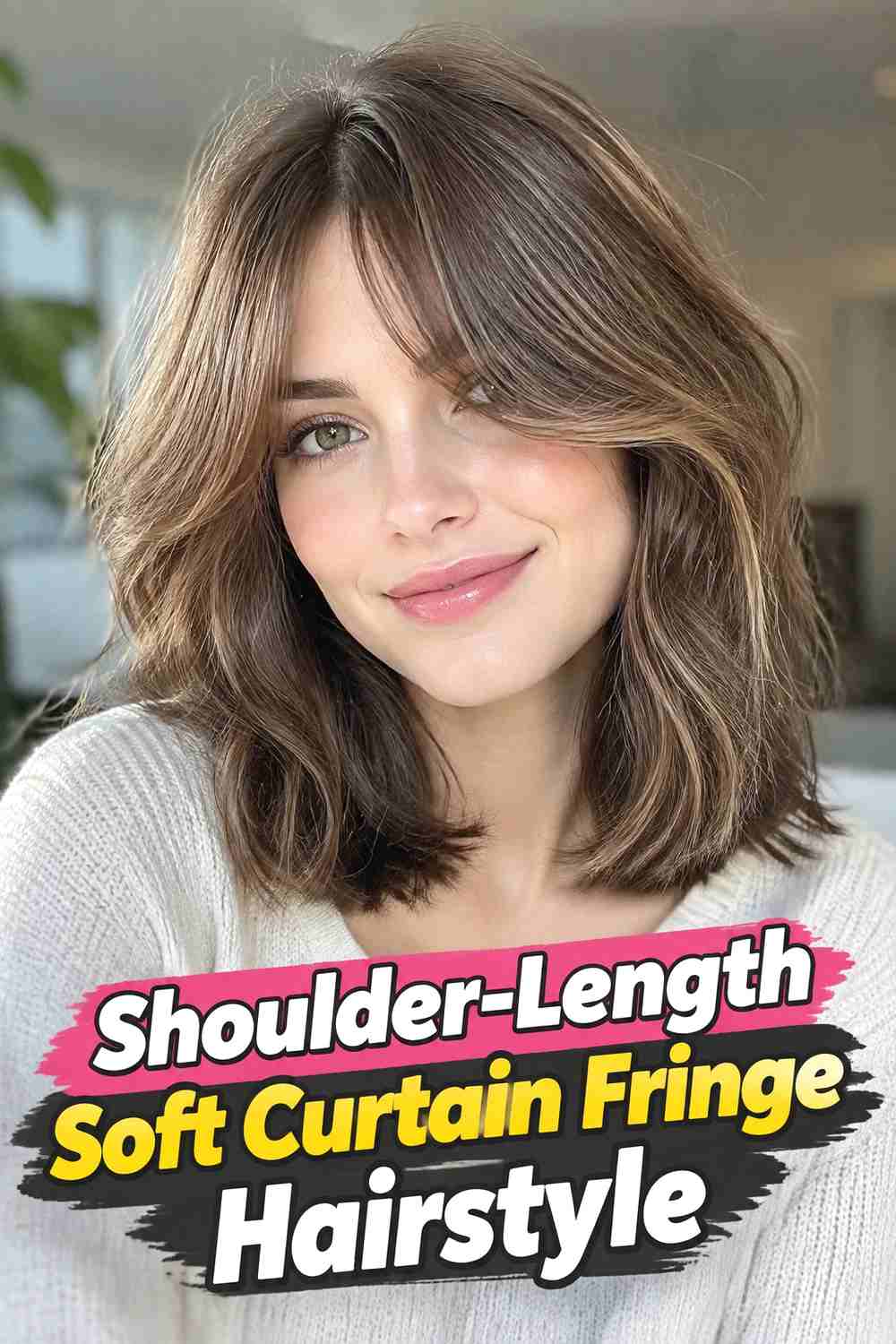 2. Shoulder Length Soft Curtain Fringe Hairstyle