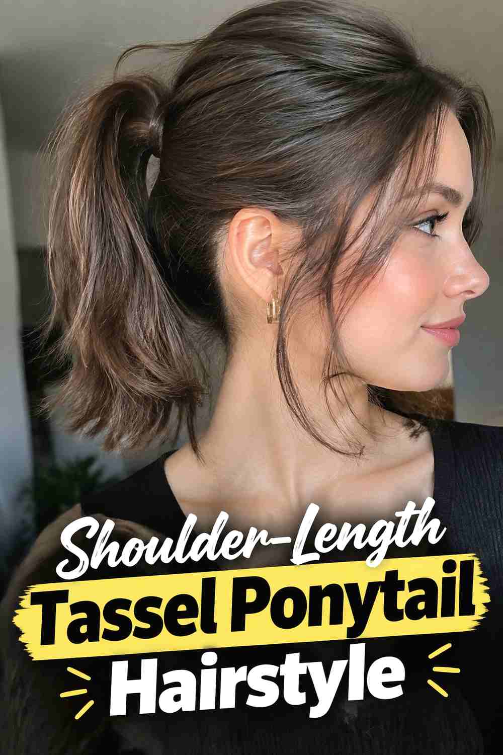 12. Shoulder Length Tassel Ponytail Hairstyle