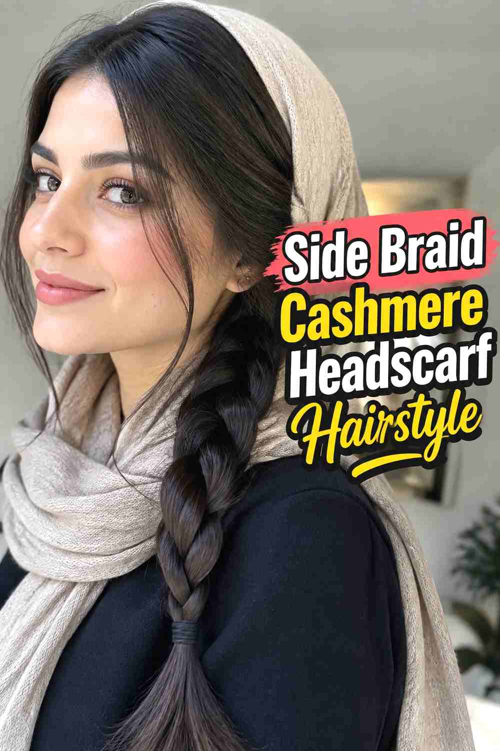 17. Side Braid Cashmere Headscarf Hairstyle