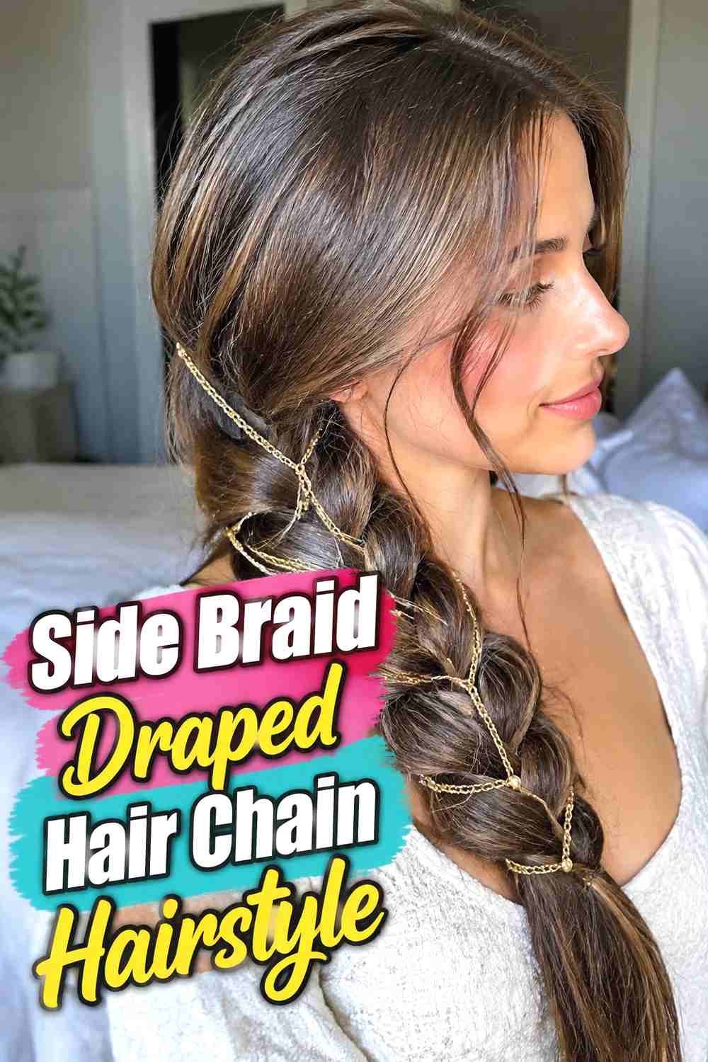 13. Side Braid Draped Hair Chain Hairstyle