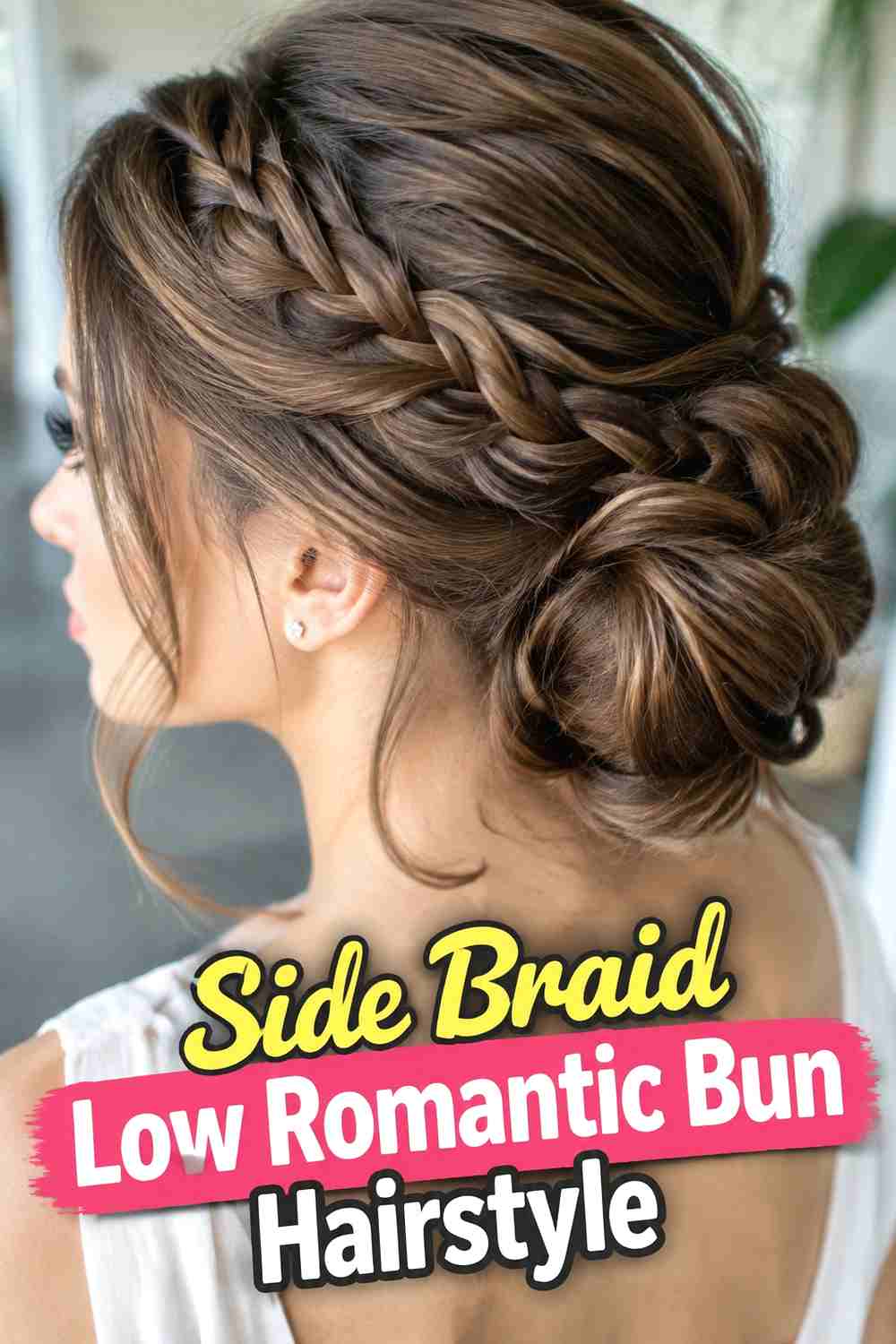 3. Side Braid Low Romantic Bun Hairstyle