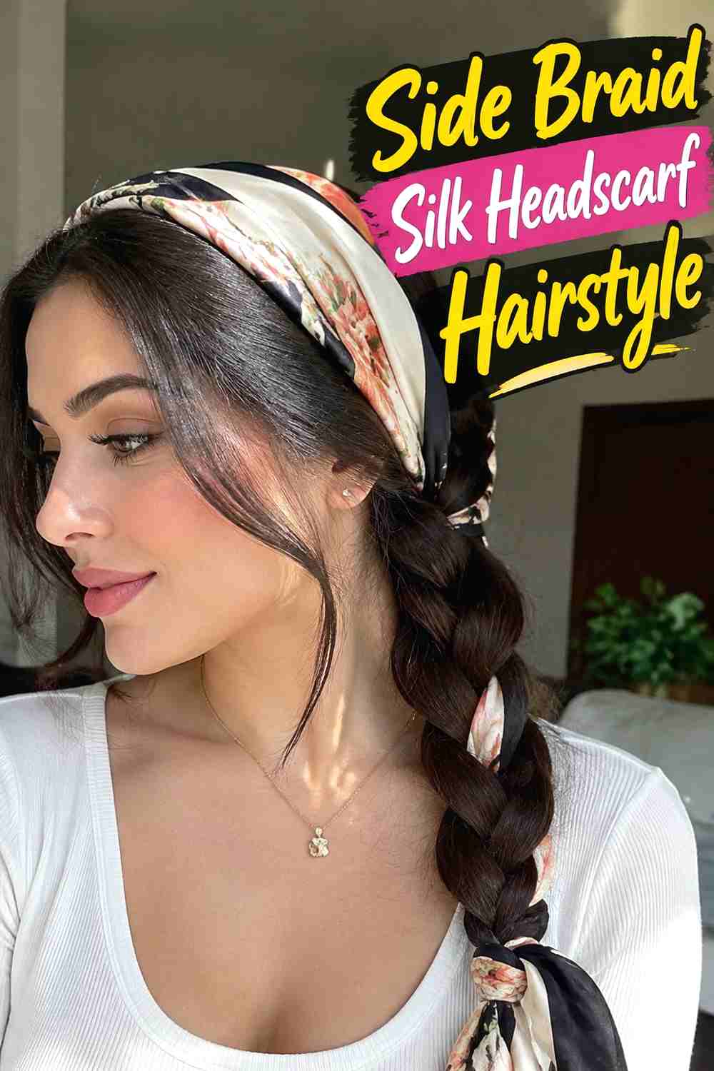 9. Side Braid Silk Headscarf Hairstyle