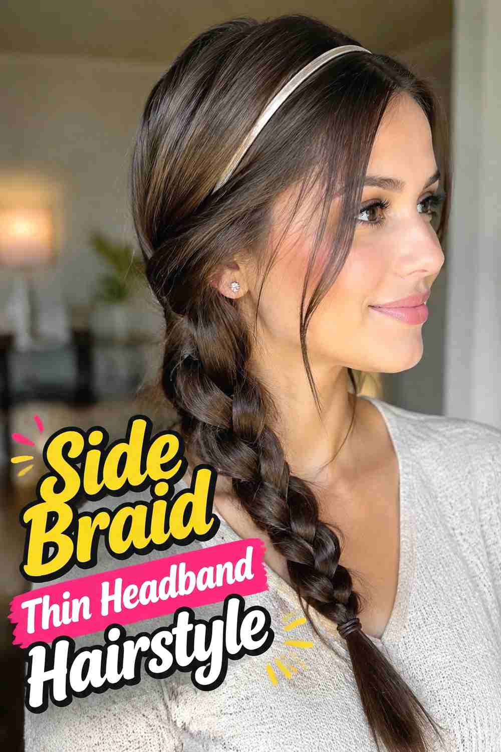 15. Side Braid Thin Headband Hairstyle