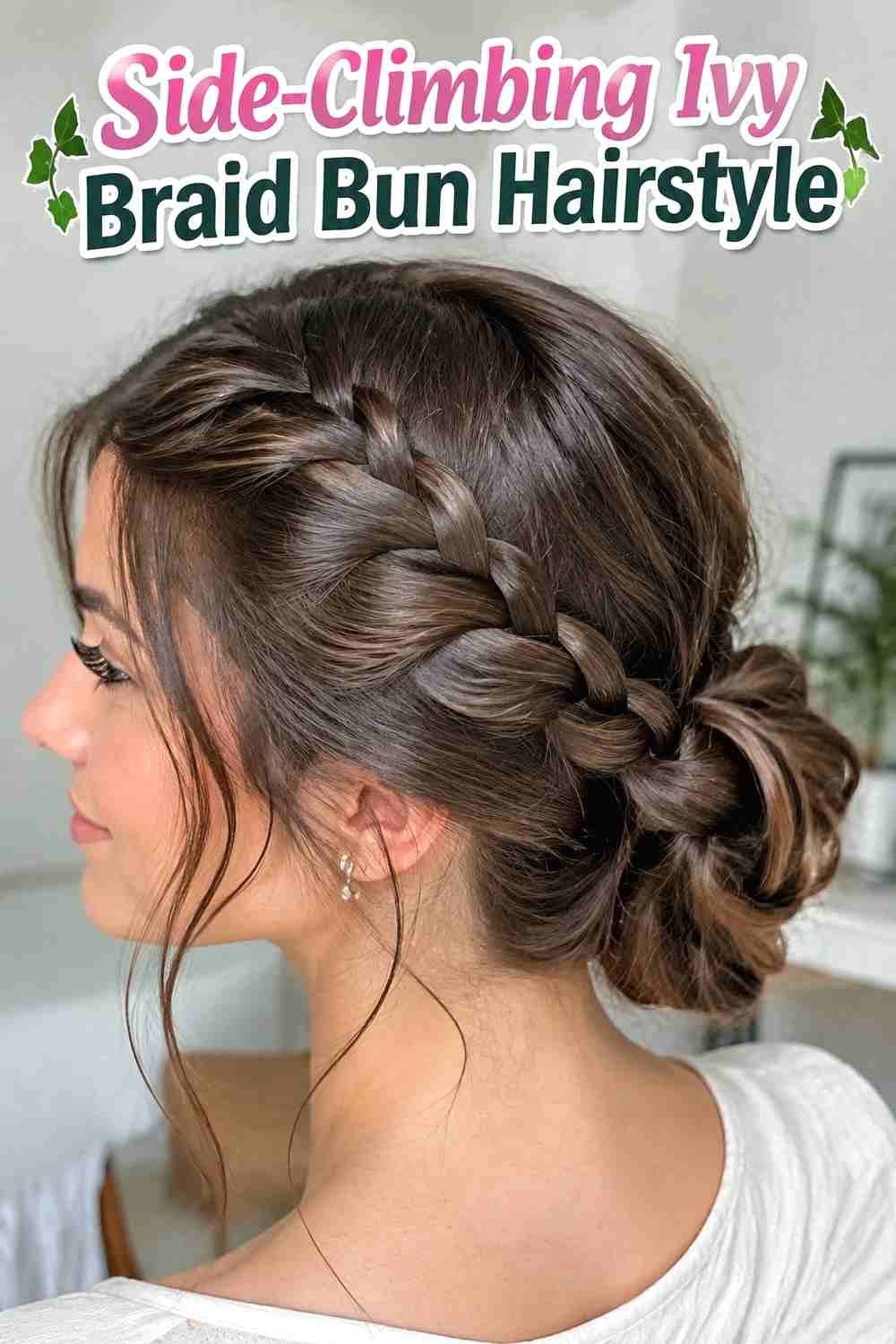 4. Side Climbing Ivy Braid Bun Hairstyle