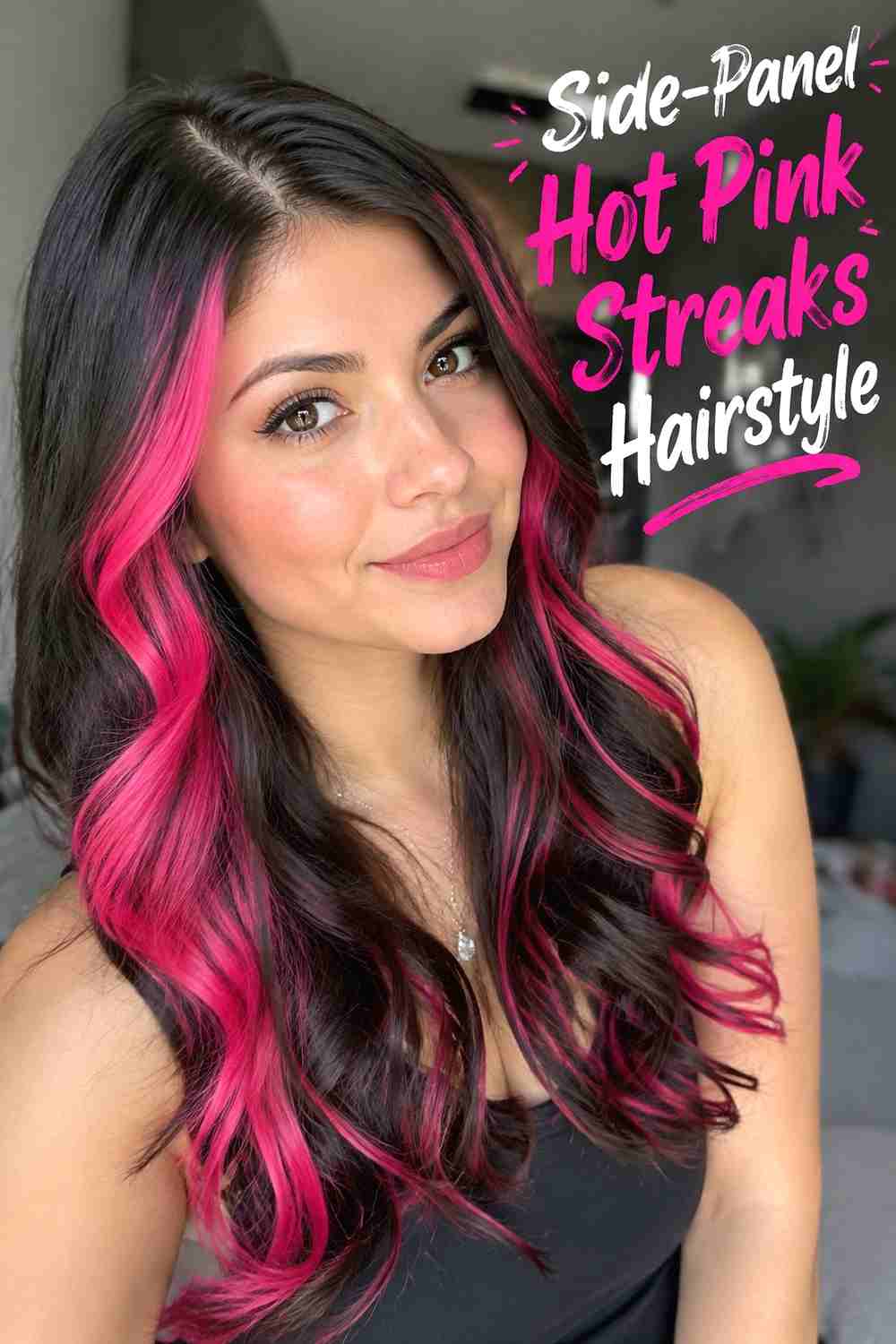 13. Side Panel Hot Pink Streaks Hairstyle
