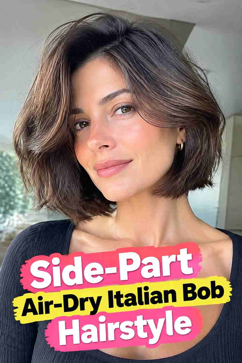4. Side Part Air Dry Italian Bob Hairstyle