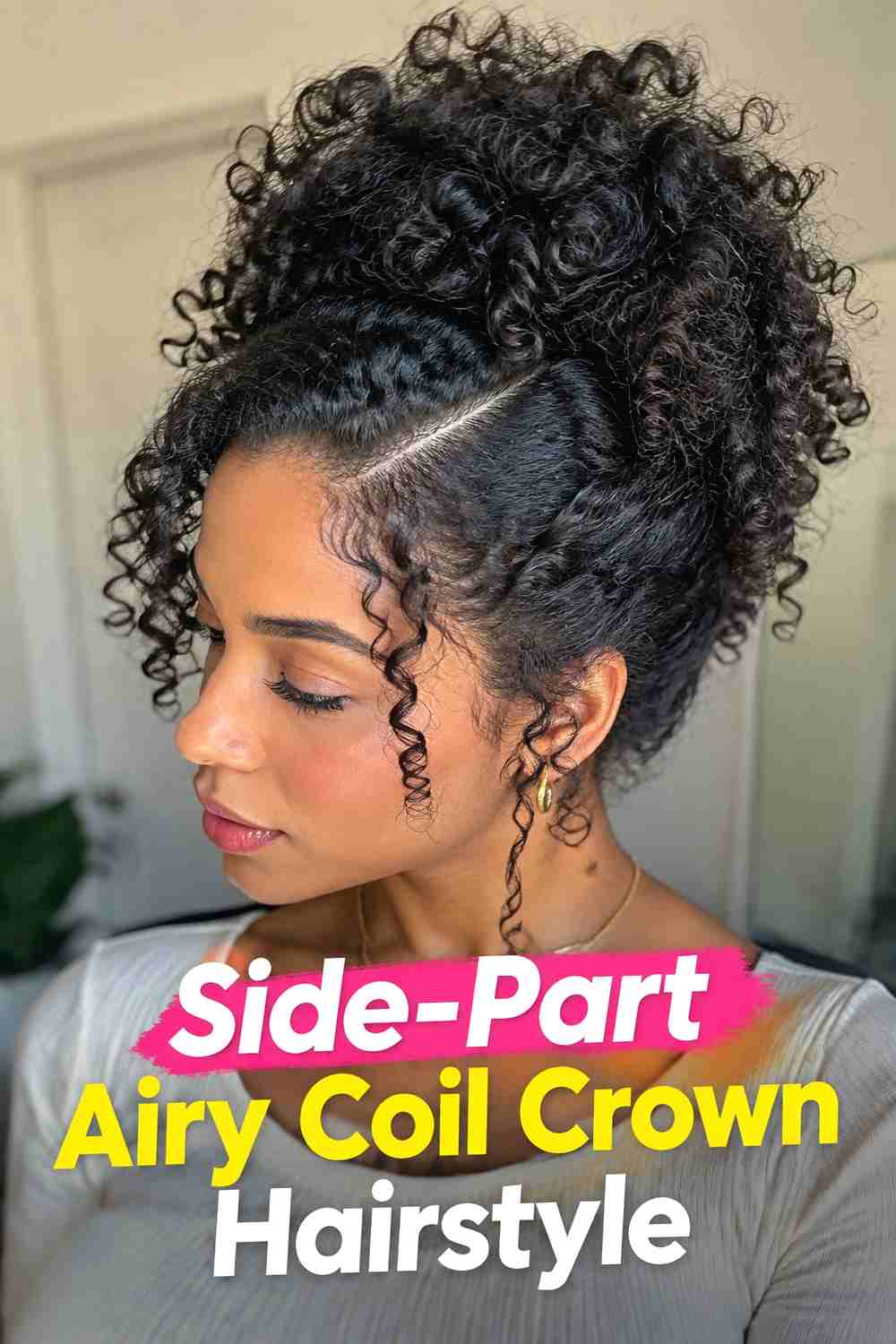 2. Side Part Airy Coil Crown Hairstyle