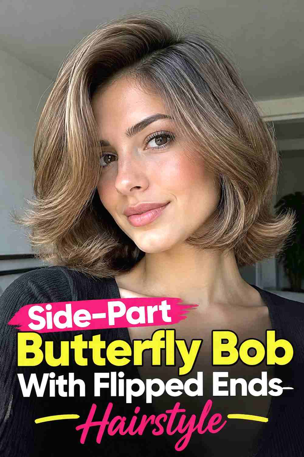 11. Side Part Butterfly Bob With Flipped Ends Hairstyle