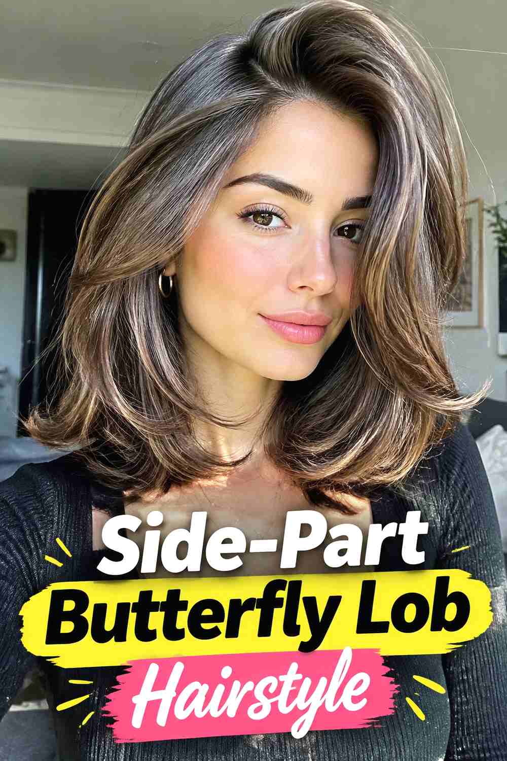 3. Side Part Butterfly Lob Hairstyle