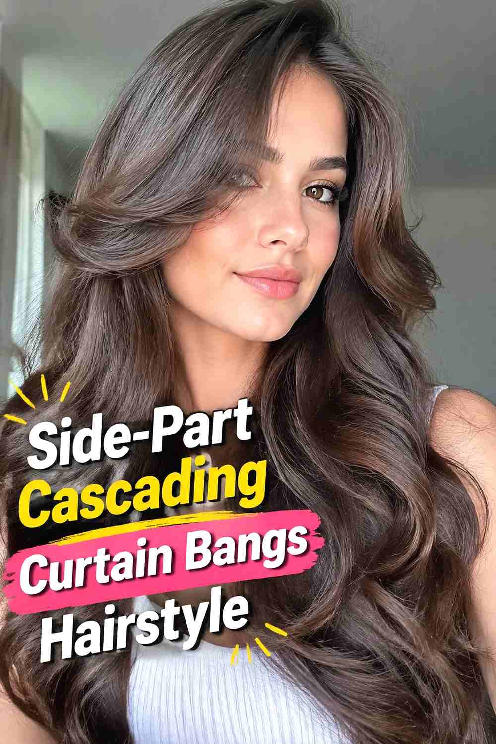 15. Side Part Cascading Curtain Bangs Hairstyle