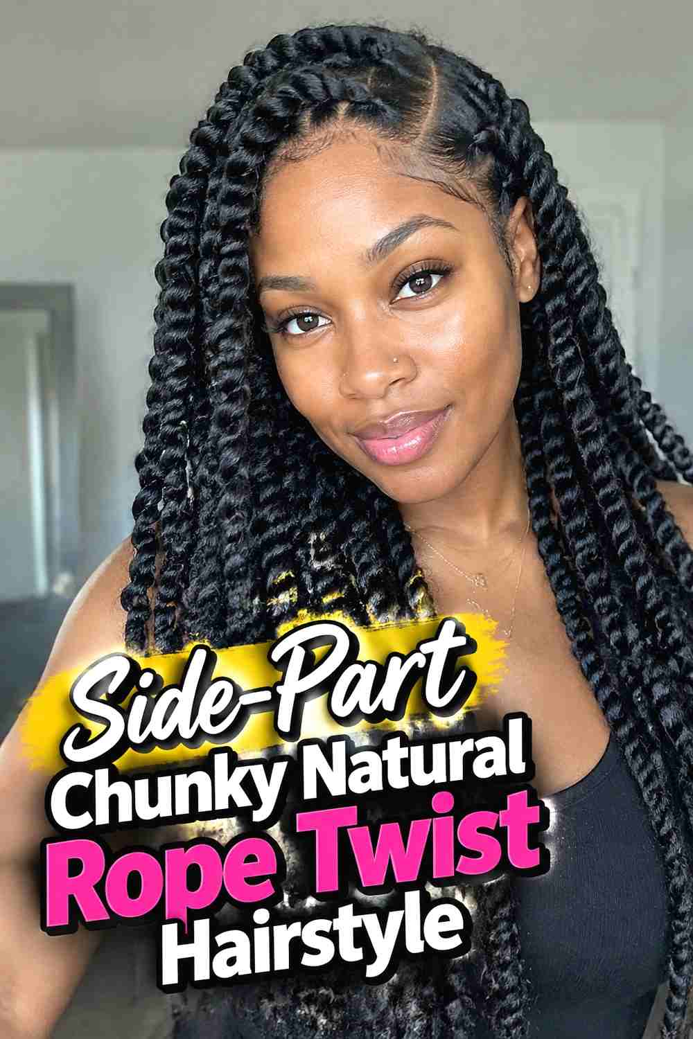 3. Side Part Chunky Natural Rope Twist Hairstyle