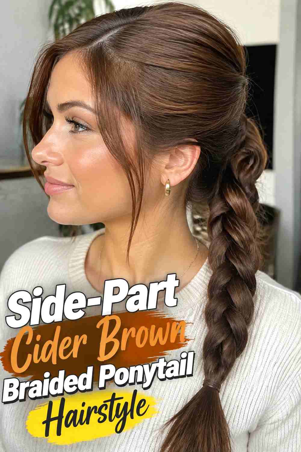 4. Side Part Cider Brown Braided Ponytail Hairstyle