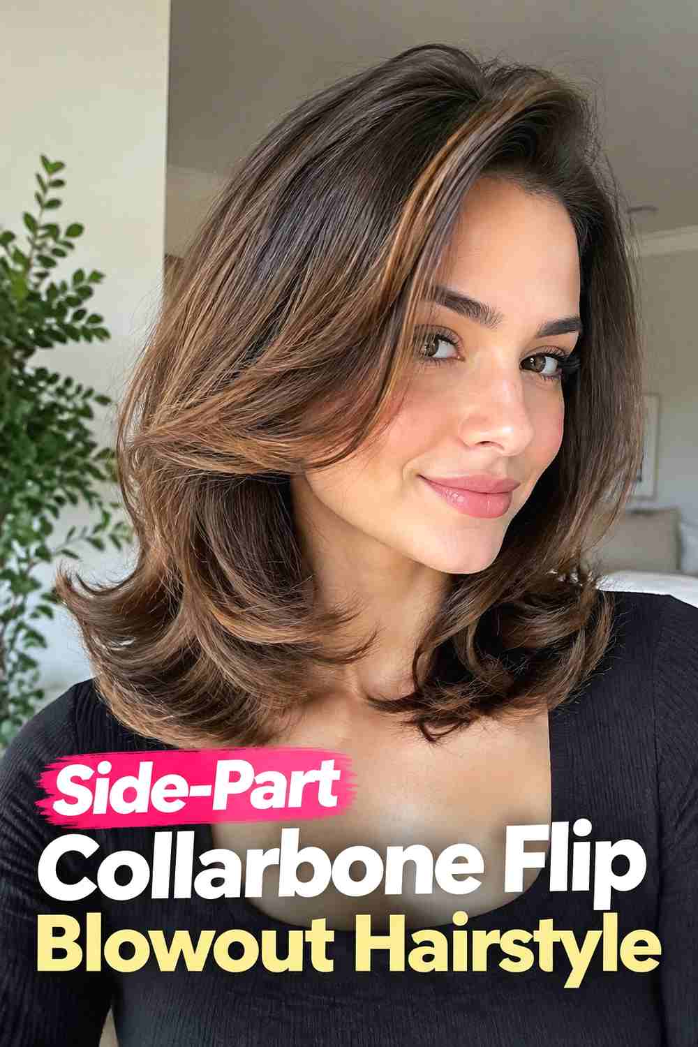 3. Side Part Collarbone Flip Blowout Hairstyle