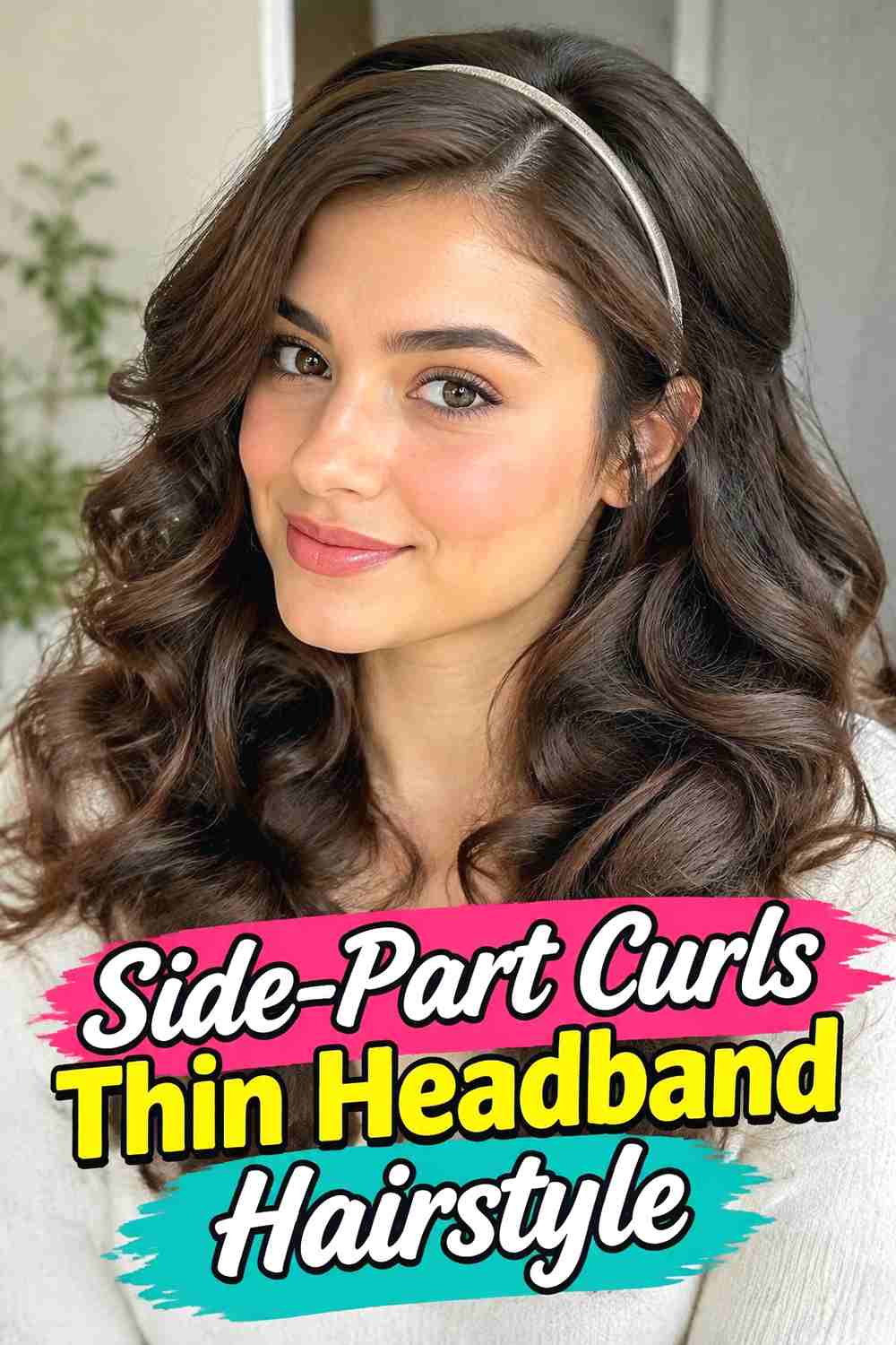 6. Side Part Curls Thin Headband Hairstyle