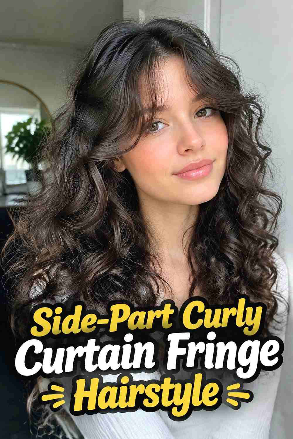 15. Side Part Curly Curtain Fringe Hairstyle