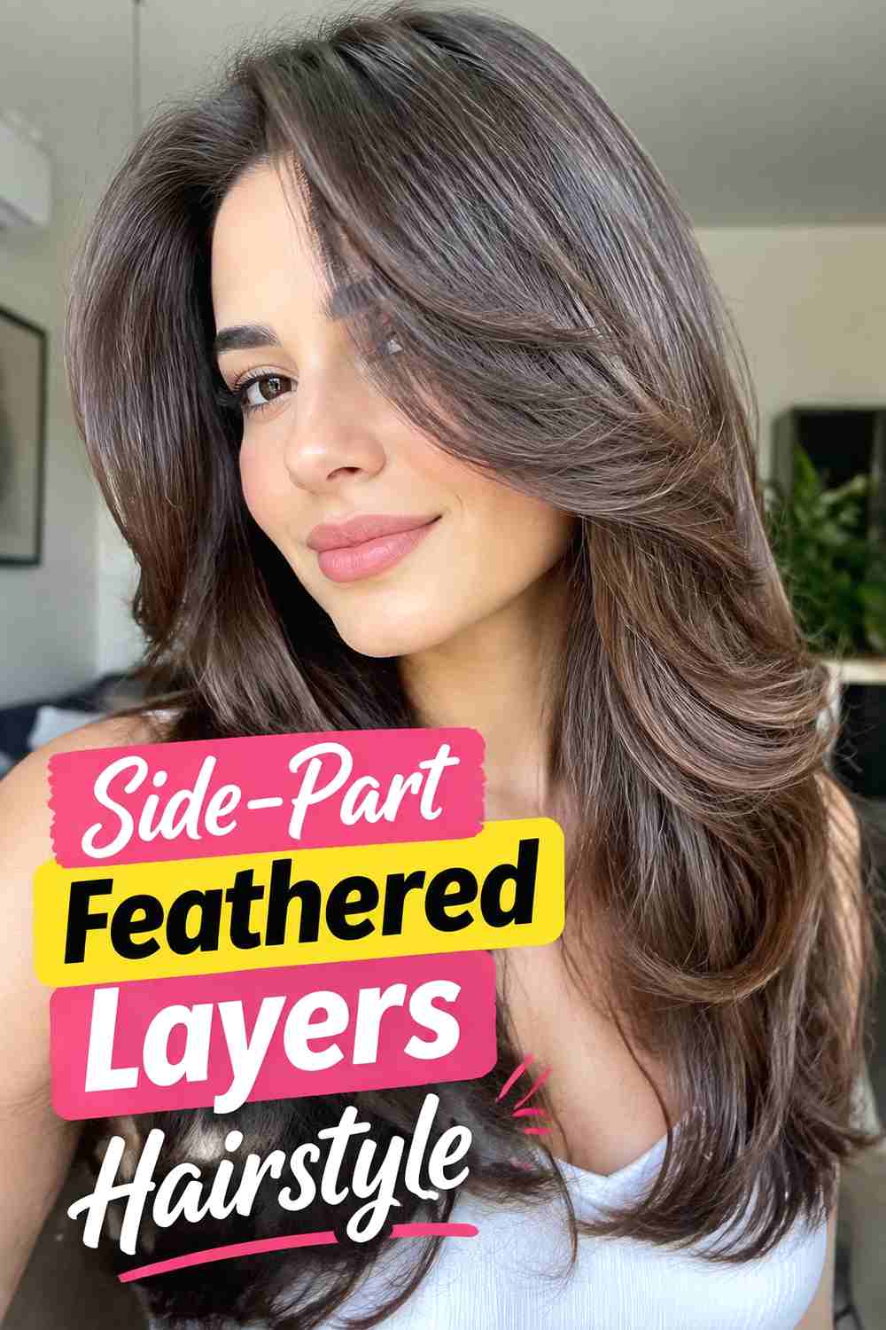 13. Side Part Feathered Layers Hairstyle