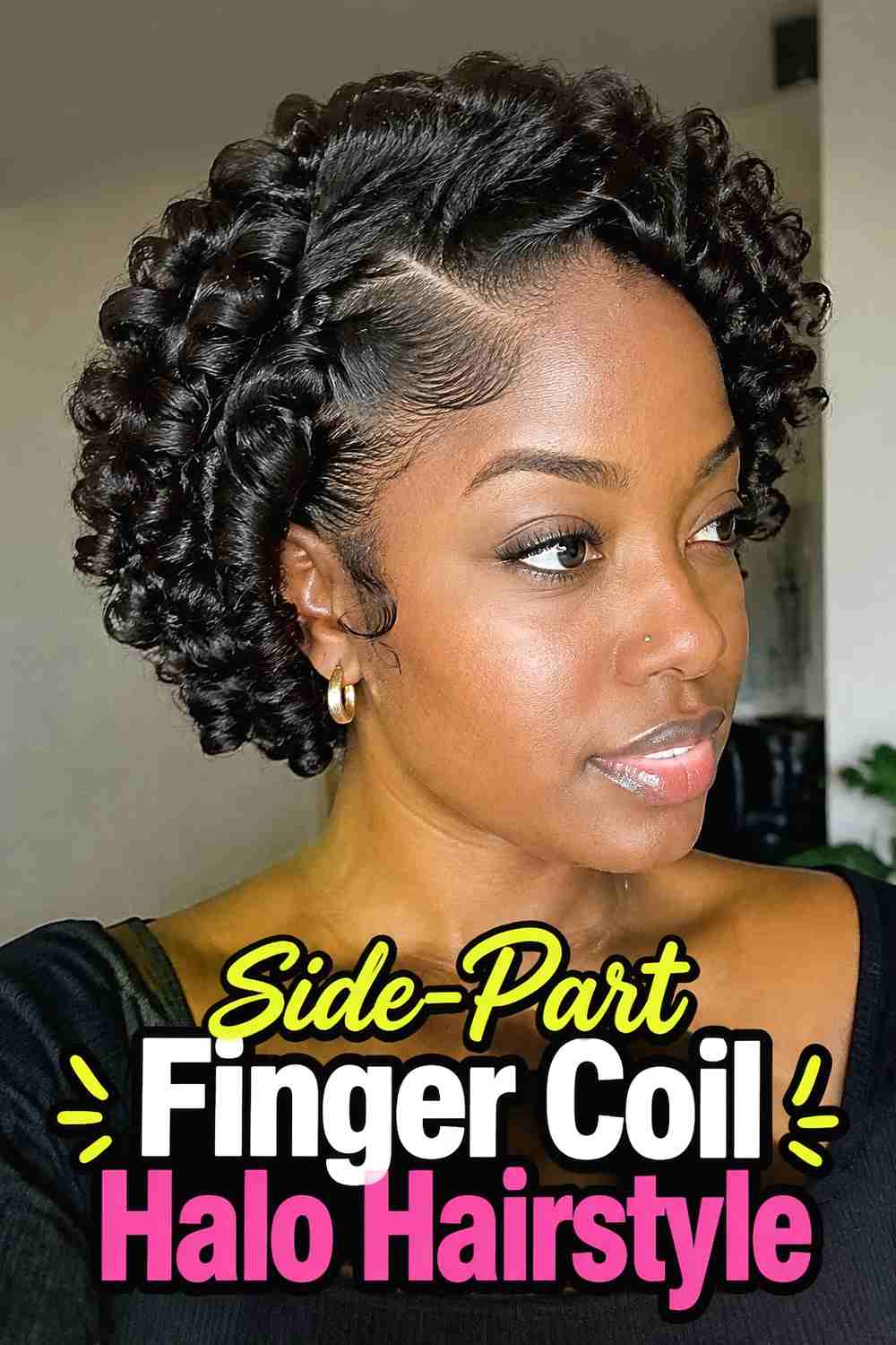 3. Side Part Finger Coil Halo Hairstyle