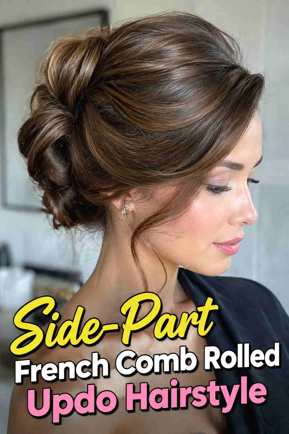 4. Side Part French Comb Rolled Updo Hairstyle