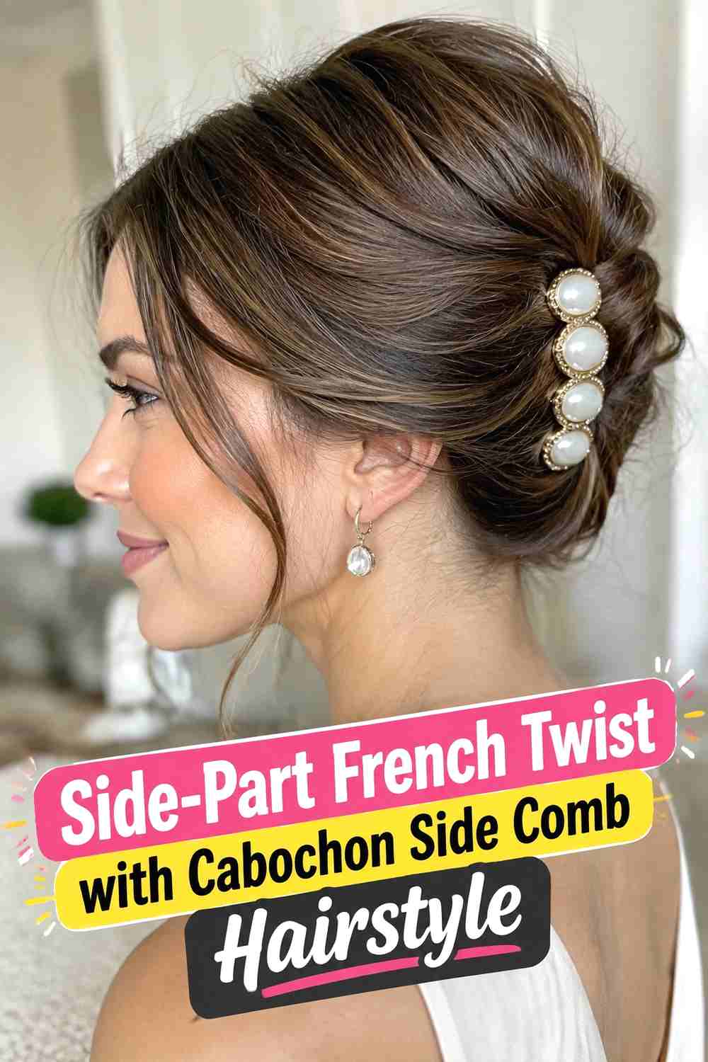 4. Side Part French Twist With Cabochon Side Comb Hairstyle