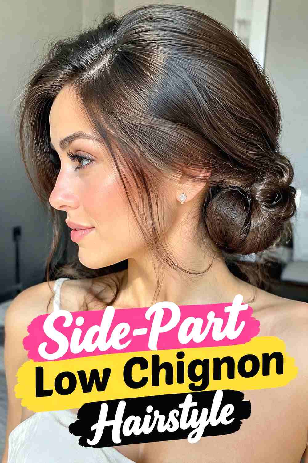 10. Side Part Low Chignon Hairstyle