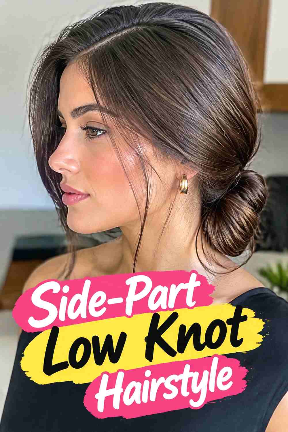 3. Side Part Low Knot Hairstyle