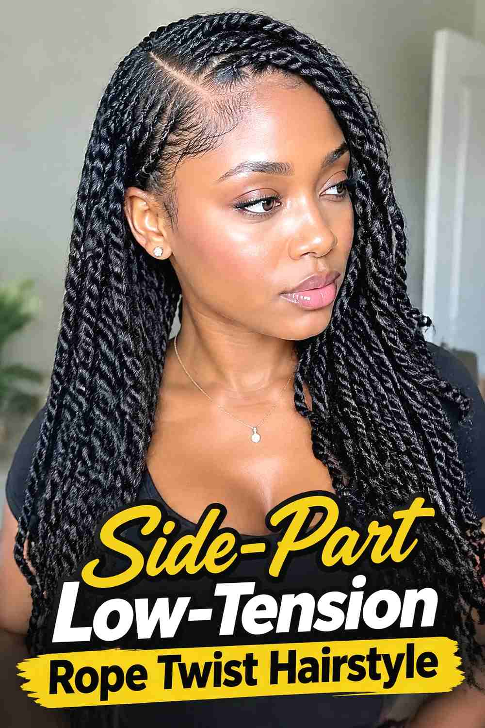2. Side Part Low Tension Rope Twist Hairstyle