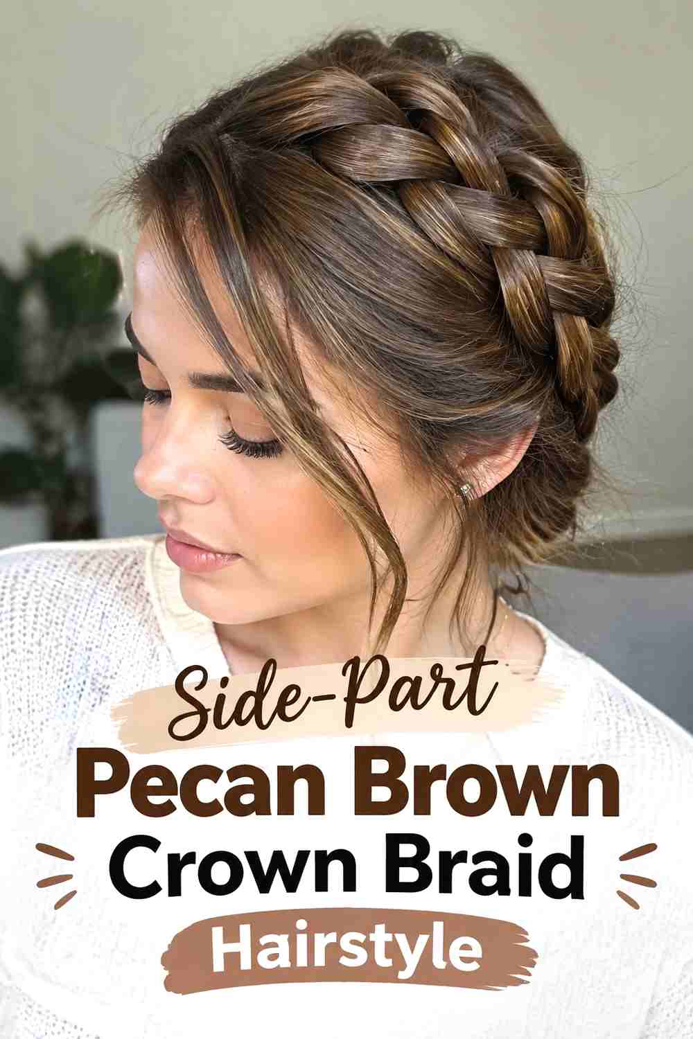 3. Side Part Pecan Brown Crown Braid Hairstyle