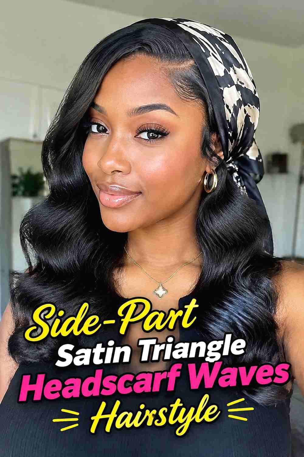 3. Side Part Satin Triangle Headscarf Waves Hairstyle