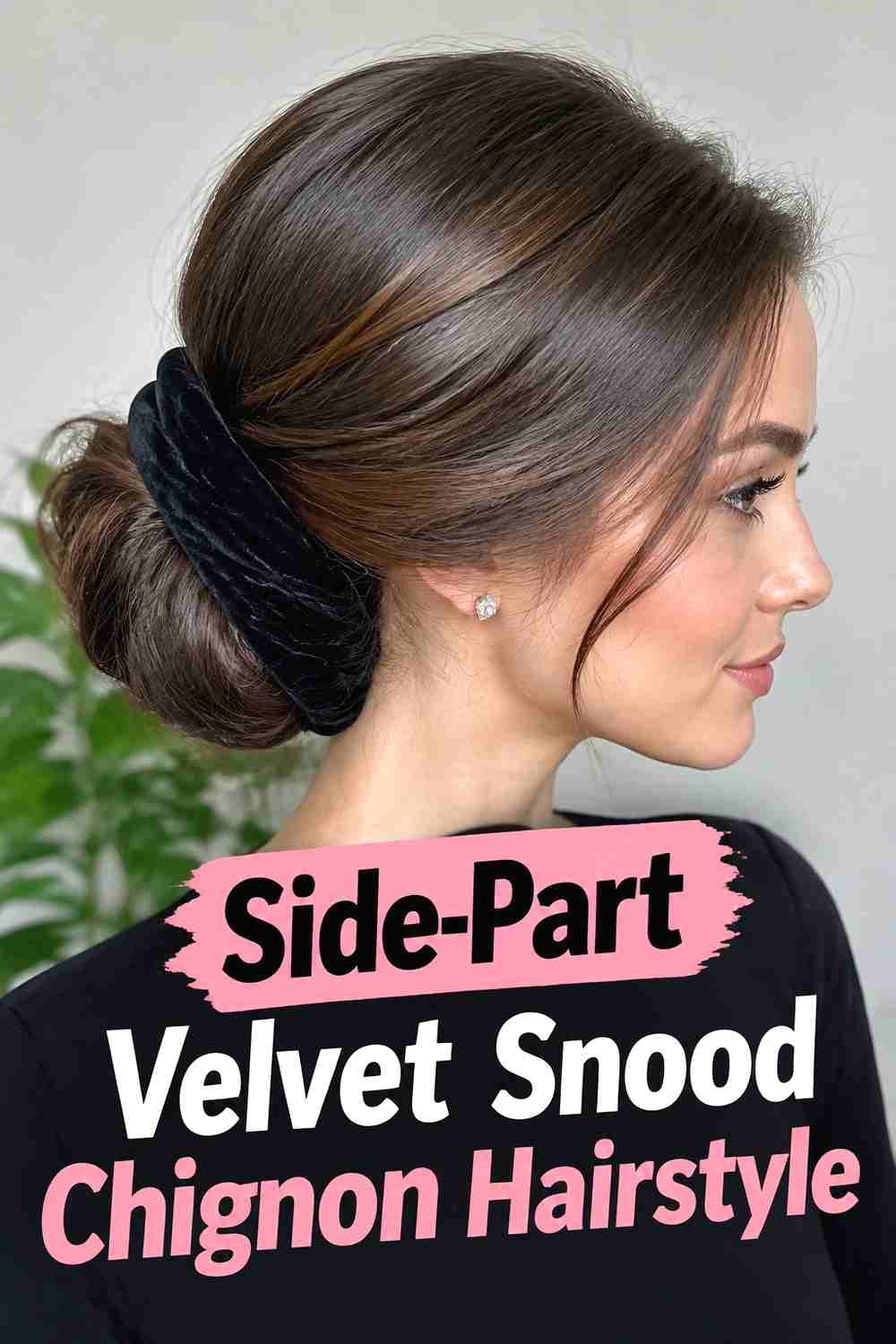 4. Side Part Velvet Snood Chignon Hairstyle