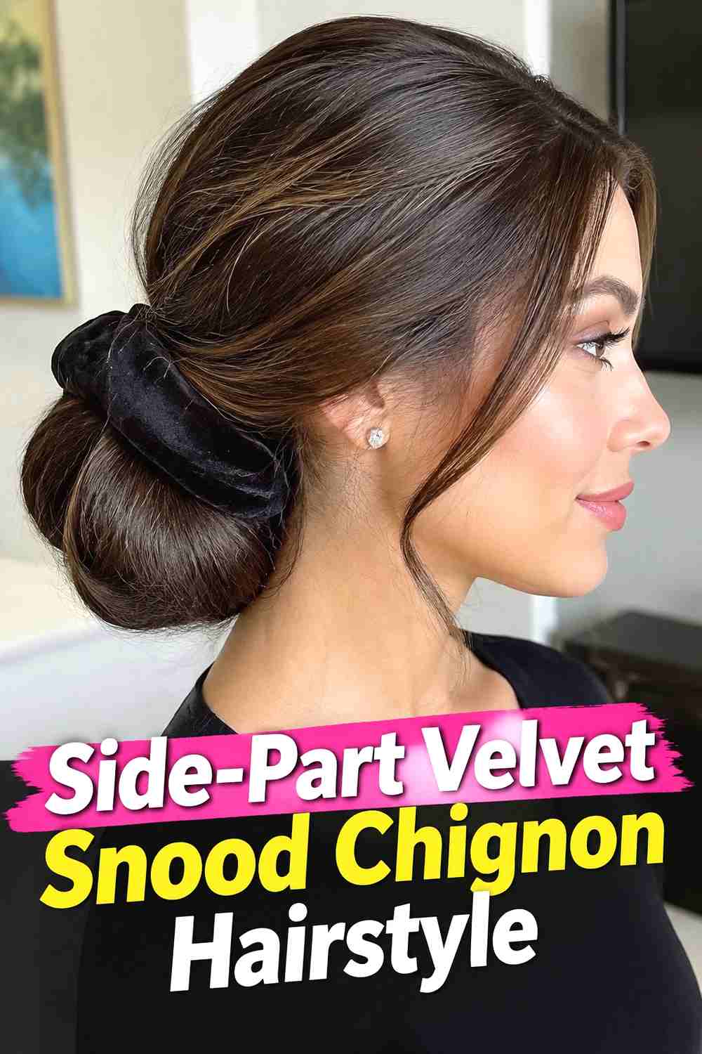 4. Side Part Velvet Snood Chignon Hairstyle