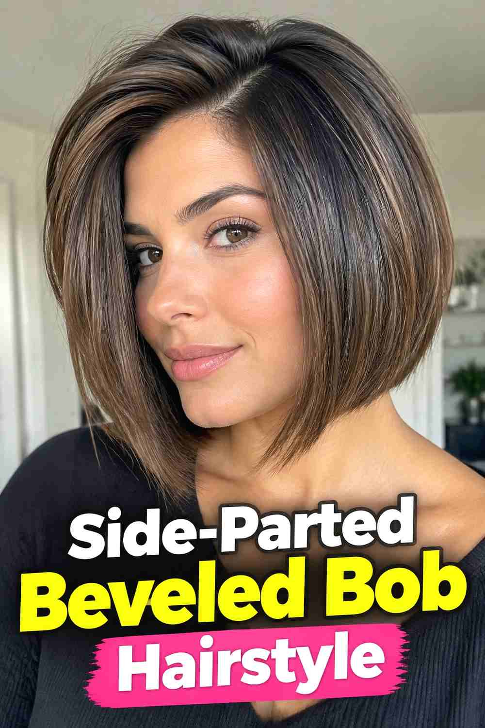 3. Side Parted Beveled Bob Hairstyle