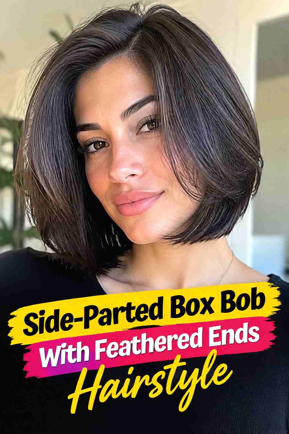 5. Side Parted Box Bob With Feathered Ends Hairstyle
