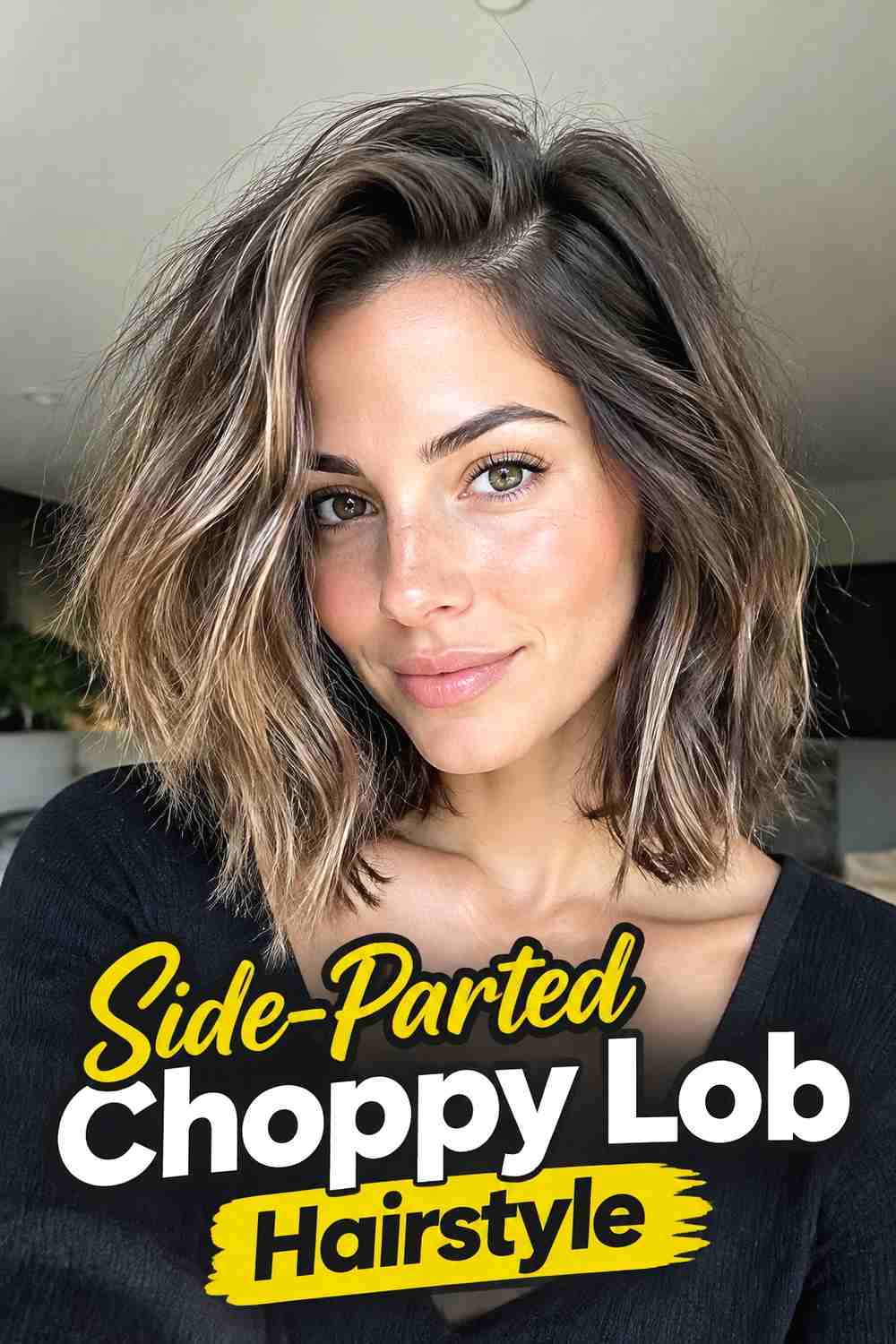 4. Side Parted Choppy Lob Hairstyle