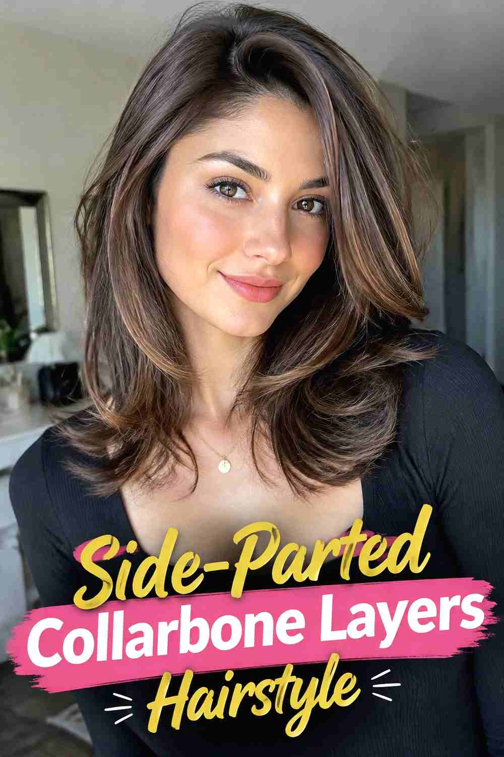 5. Side Parted Collarbone Layers Hairstyle