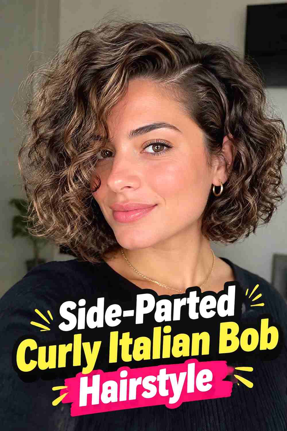 3. Side Parted Curly Italian Bob Hairstyle