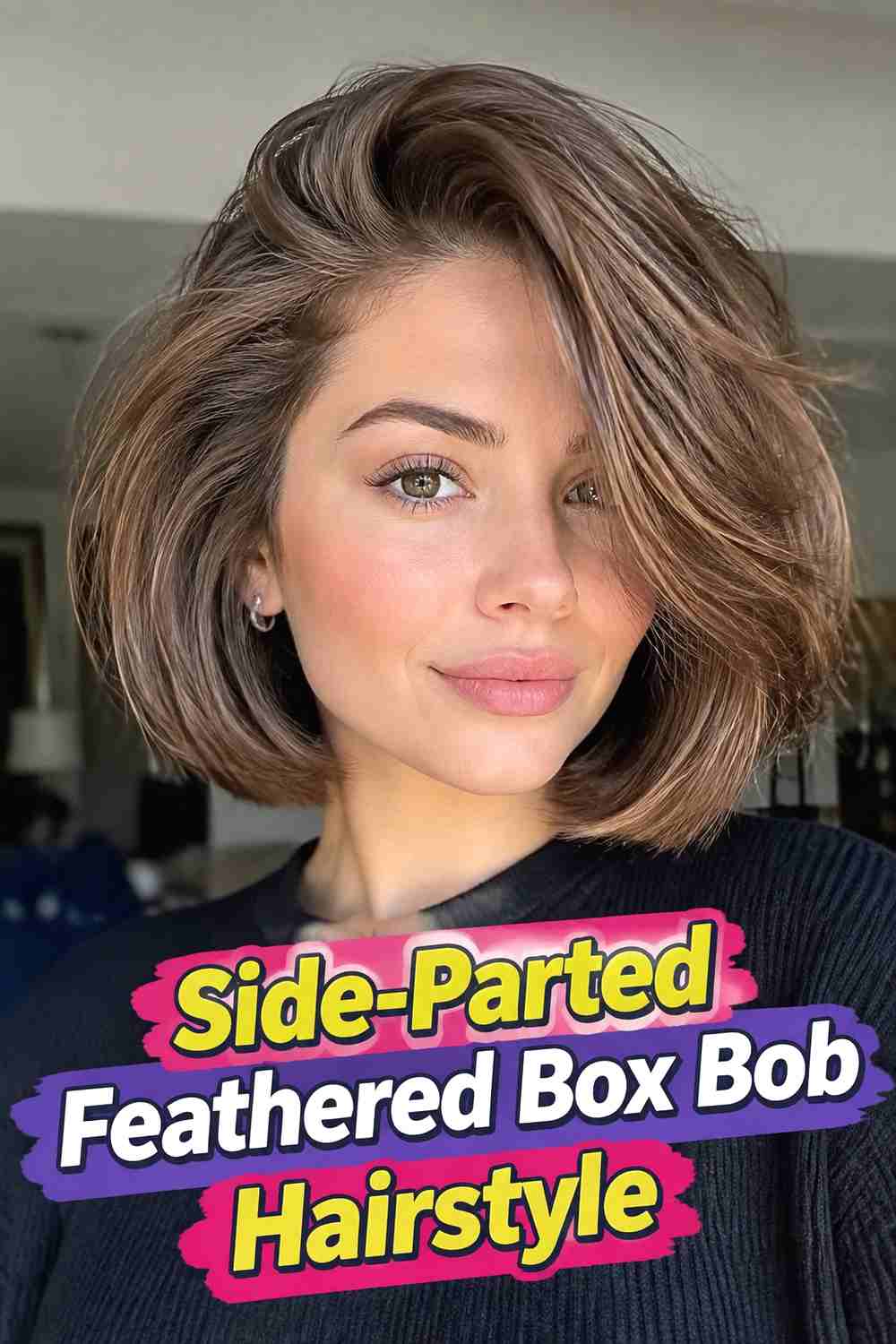 5. Side Parted Feathered Box Bob Hairstyle