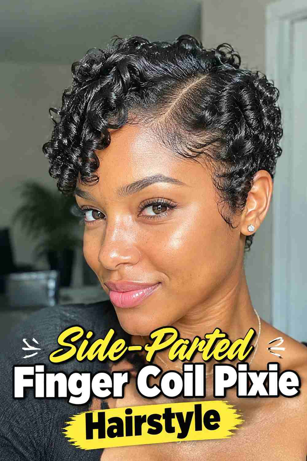 2. Side Parted Finger Coil Pixie Hairstyle