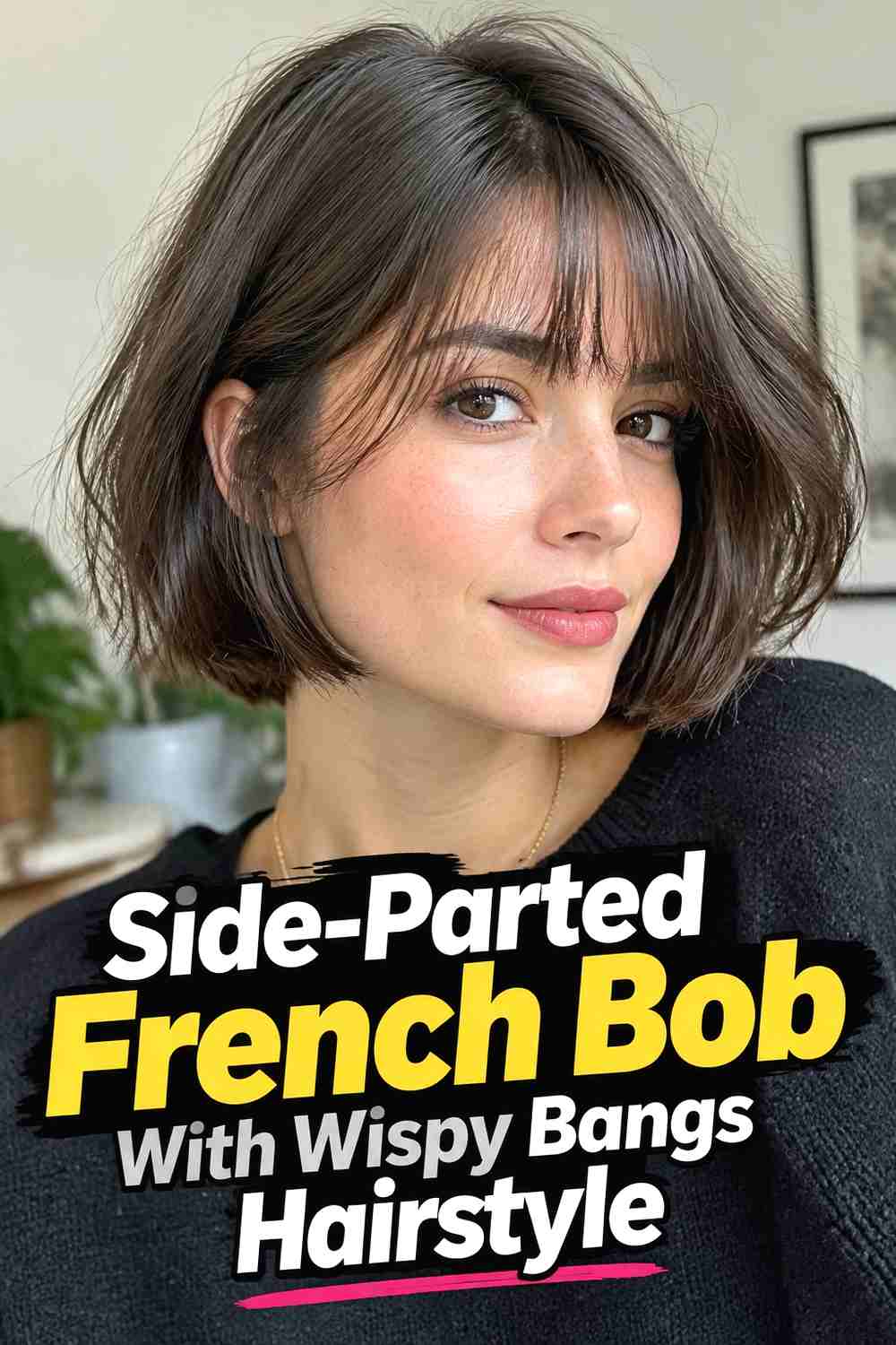 9. Side Parted French Bob With Wispy Bangs Hairstyle