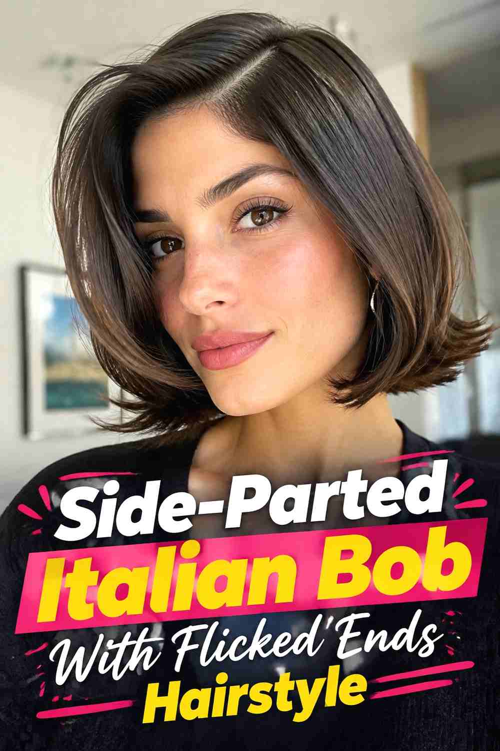 3. Side Parted Italian Bob With Flicked Ends Hairstyle